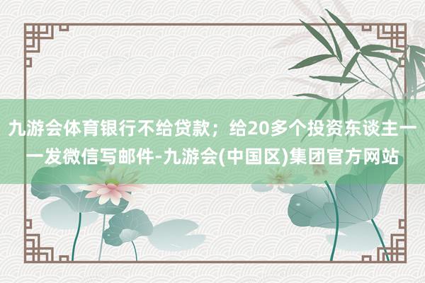 九游会体育银行不给贷款；给20多个投资东谈主一一发微信写邮件-九游会(中国区)集团官方网站
